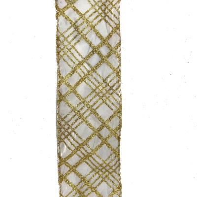 An image of Gold Theme Ribbon Xmas Value White #40 Per Yard